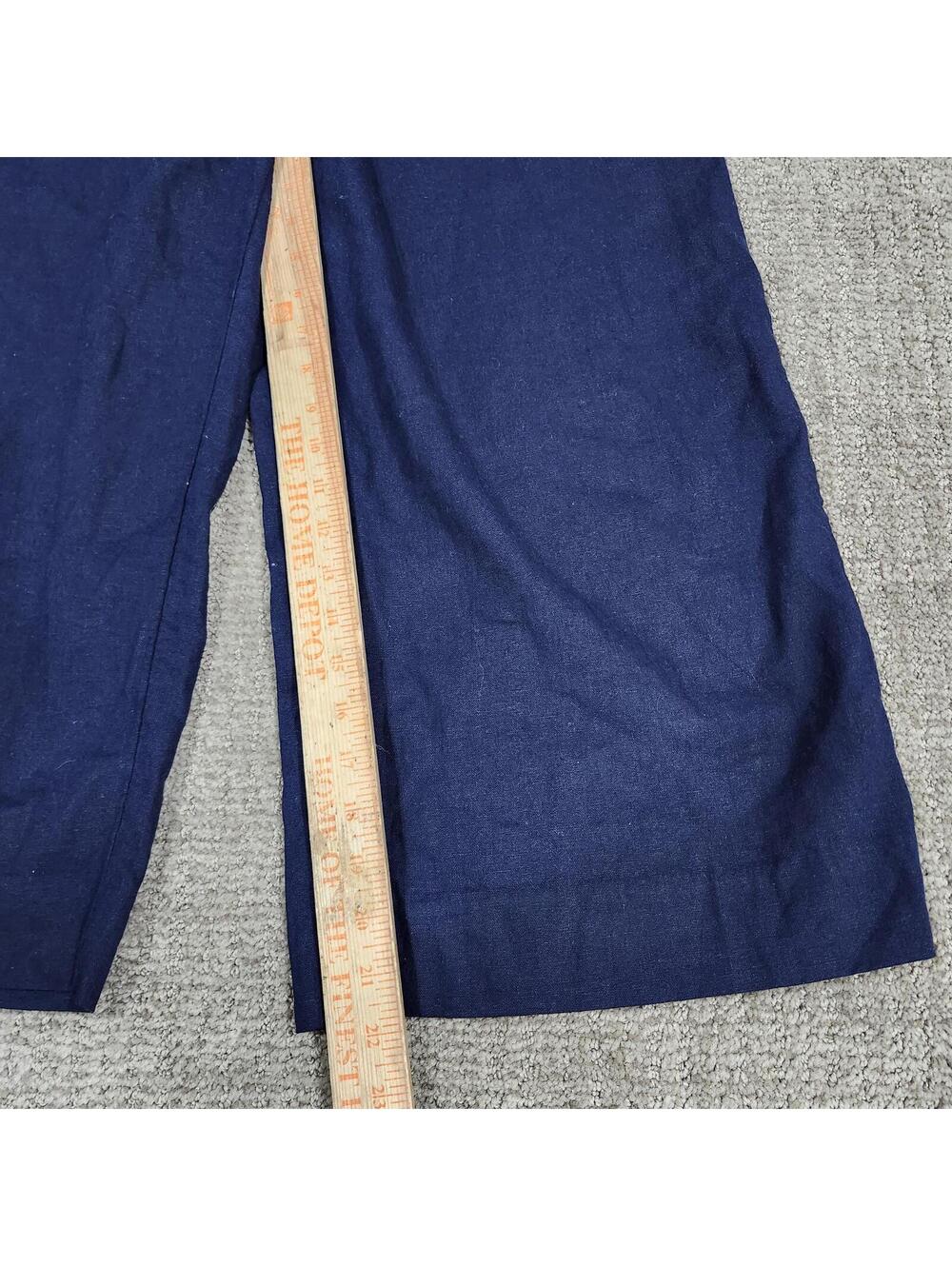 Banana Republic Wide Leg Crop Pants Blue Medium Linen Blend Drawstring Pockets - Picture 4 of 9